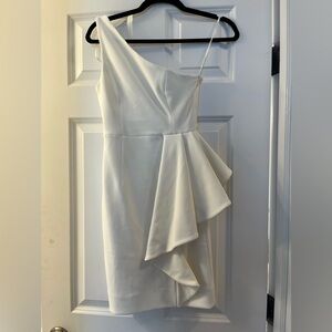 Shona Joy Ava One Shoulder Peplum Mini in Ivory, us size 2, NEW with tags